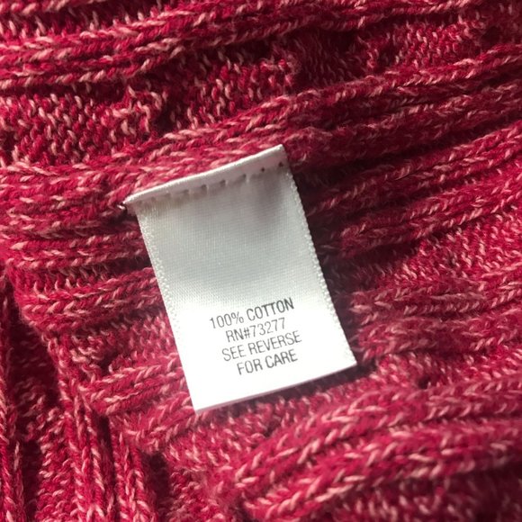 Croft & Barrow Women's Medium Red Pink White Cable Knit Sweater V Neck Tunic Top - Picture 9 of 15